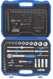 Dopsleutelset 1/4&quot; + 1/2&quot;, 69-dlg.